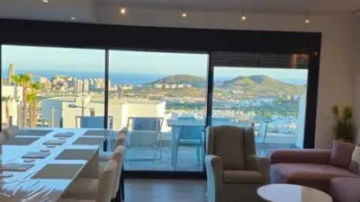 Duplex Penthouse with Dream Views: Infinite Mediterranean Sea Views - Camporosso Village, Finestrat 112 m² interior | 191.51 m² total built-up area | 170.27 m² usable surface 3 bedrooms | 3 bathrooms 82.56 m² of terraces, including a spectacular rooftop solarium of 43.82 m² with jacuzzi Stunning panoramic sea views 1 parking space included Energy Class A - Extremely energy efficient (30 kWh/m²/year) Layout: First Floor (74 m²): Open-plan living-dining room with modern kitchen, 2 bedrooms (master with en-suite bathroom), 2 bathrooms and 16 m² terrace with sea views. Second Floor (29 m²): Spacious third bedroom/multi-purpose room, bathroom, storage room, 16.60 m² terrace, plus an impressive rooftop solarium of 43.82 m² with 180° panoramic sea and Benidorm skyline views! Features: Air conditioning (heating/cooling) | Automatic awnings and electric shutters | Alarm system | Fully equipped modern kitchen | Parking space included | Energy rating A | All furniture included | Complete smart home system controllable via mobile app (electric shutters, all lights, air conditioning, door intercom and more) Community Services: Outdoor and heated swimming pools | Padel court | Gym | Children's playground | Gardens Privileged Location - Calle Colombia 2, Finestrat: 10 min to beaches | Shopping centres and supermarkets | Golf courses | Restaurants | Medical services and schools Perfect for: Families, investors, seekers of Mediterranean lifestyle, permanent or holiday residence, the best of life on the Costa Blanca. A Unique Opportunity: Modern duplex penthouse with A energy certification, huge private rooftop solarium with jacuzzi, smart home technology and all furniture included in one of the most complete urbanisations on the Costa Blanca. photo 10