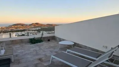 Duplex Penthouse with Dream Views: Infinite Mediterranean Sea Views - Camporosso Village, Finestrat 112 m² interior | 191.51 m² total built-up area | 170.27 m² usable surface 3 bedrooms | 3 bathrooms 82.56 m² of terraces, including a spectacular rooftop solarium of 43.82 m² with jacuzzi Stunning panoramic sea views 1 parking space included Energy Class A - Extremely energy efficient (30 kWh/m²/year) Layout: First Floor (74 m²): Open-plan living-dining room with modern kitchen, 2 bedrooms (master with en-suite bathroom), 2 bathrooms and 16 m² terrace with sea views. Second Floor (29 m²): Spacious third bedroom/multi-purpose room, bathroom, storage room, 16.60 m² terrace, plus an impressive rooftop solarium of 43.82 m² with 180° panoramic sea and Benidorm skyline views! Features: Air conditioning (heating/cooling) | Automatic awnings and electric shutters | Alarm system | Fully equipped modern kitchen | Parking space included | Energy rating A | All furniture included | Complete smart home system controllable via mobile app (electric shutters, all lights, air conditioning, door intercom and more) Community Services: Outdoor and heated swimming pools | Padel court | Gym | Children's playground | Gardens Privileged Location - Calle Colombia 2, Finestrat: 10 min to beaches | Shopping centres and supermarkets | Golf courses | Restaurants | Medical services and schools Perfect for: Families, investors, seekers of Mediterranean lifestyle, permanent or holiday residence, the best of life on the Costa Blanca. A Unique Opportunity: Modern duplex penthouse with A energy certification, huge private rooftop solarium with jacuzzi, smart home technology and all furniture included in one of the most complete urbanisations on the Costa Blanca. photo 45