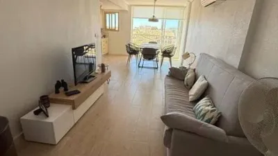 Duplex penthouse in Plaza Porticada, with 119 m² built area, 3 bedrooms, 2 bathrooms, good condition, floor 4, 2 wardrobes, 1 terrace(s), 25 m² of terrace, French kitchen, lift, 2006, green areas, 4 floors in the building, top floor, pets accepted. Duplex penthouse in Guardamar del Segura just 200m from the beach. The main floor features a living-dining room with side sea views, French kitchen, two bedrooms with fitted wardrobes, one bathroom. An internal staircase leads to the upper floor where there is a spacious bedroom with an en-suite bathroom and a private solarium of about 25m² with sea views. 119 m². There is also direct access to the communal solarium. In 2023, sold furnished and equipped. Close to all amenities. photo 8